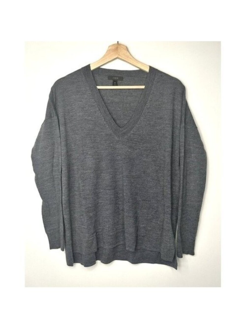 J.Crew Merino Wool Sweater Womens XS Gray V Neck Lightweight Knit Basic Pullover